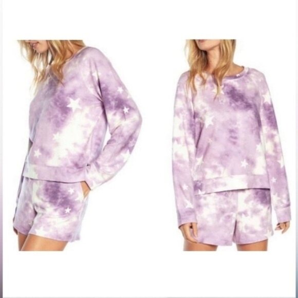 New Wildfox Sleep Tie-Dye Stars Lounge Short Sweatshirt Set M Purple RD10181 $16 - Picture 1 of 9